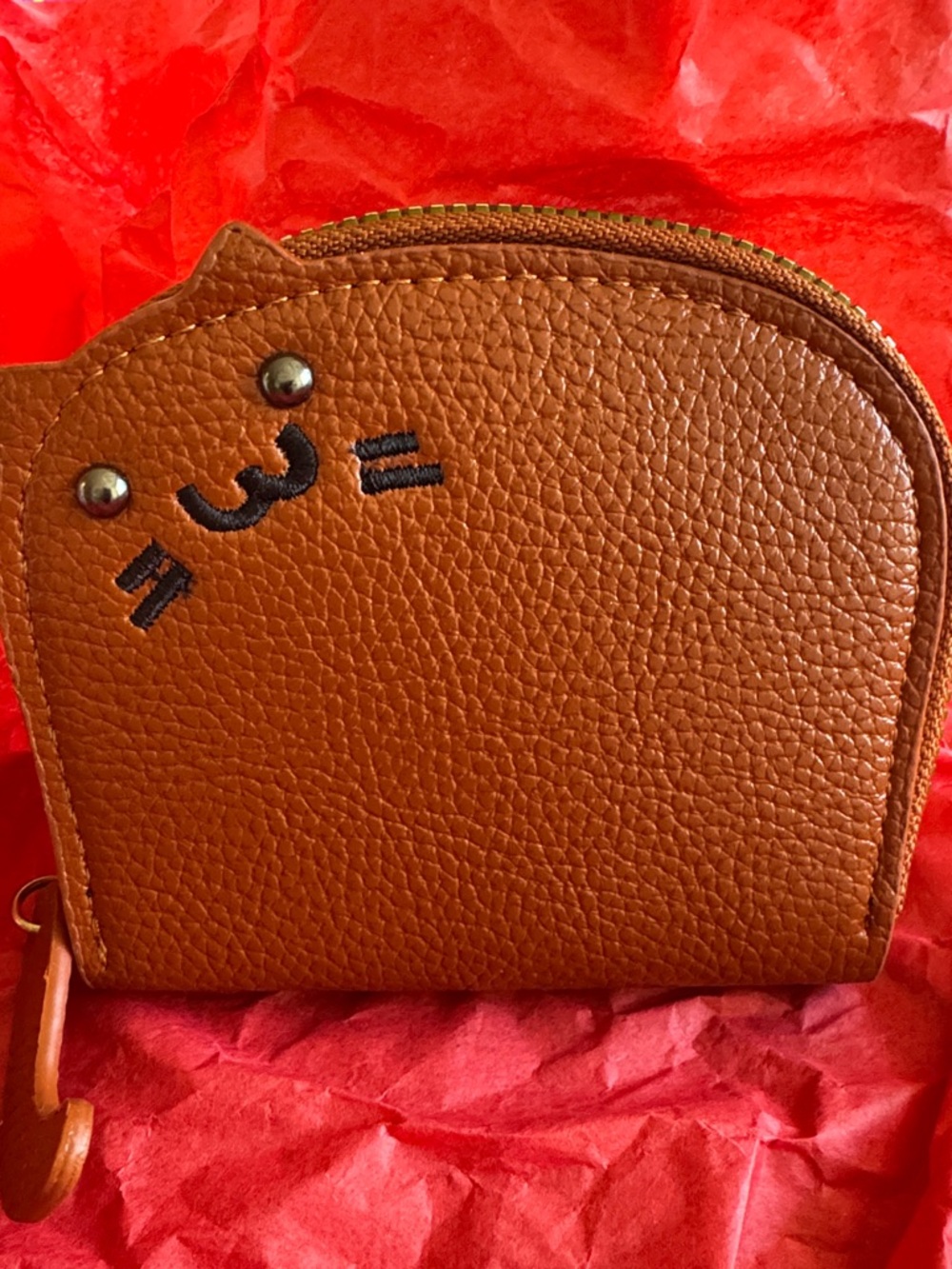 Cute Cat Accent Wallet - Accordion Card - Cat - Camel Women's Zip Wallet